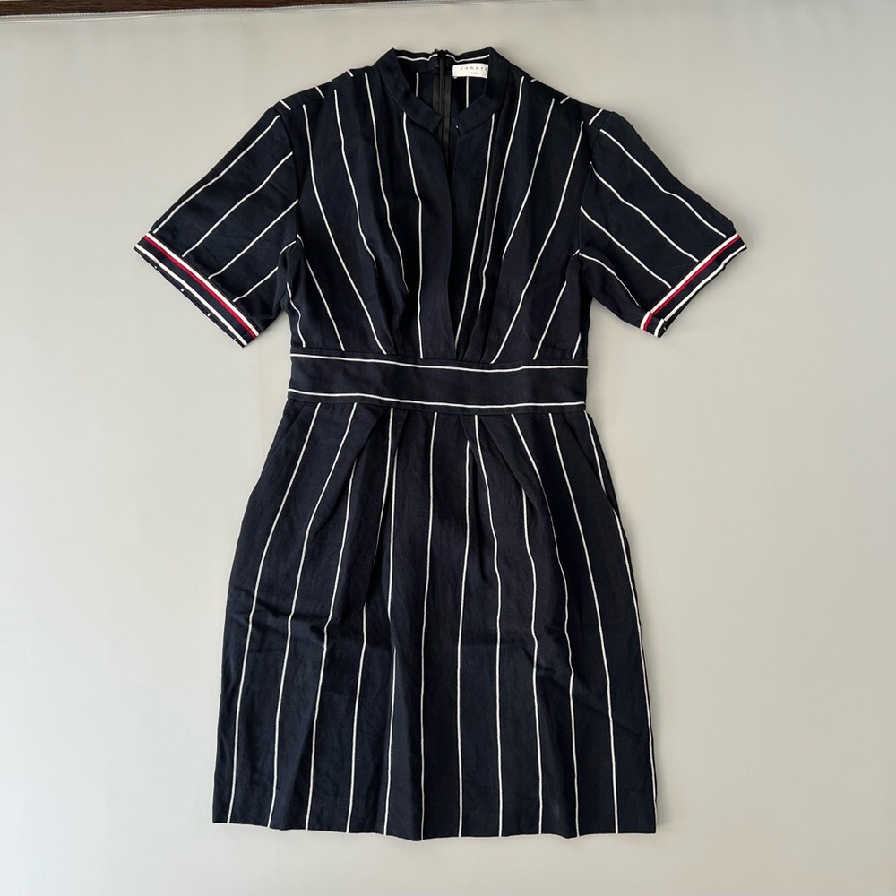 Sandro Francine stripe-pattern Cotton and linen-blend dress